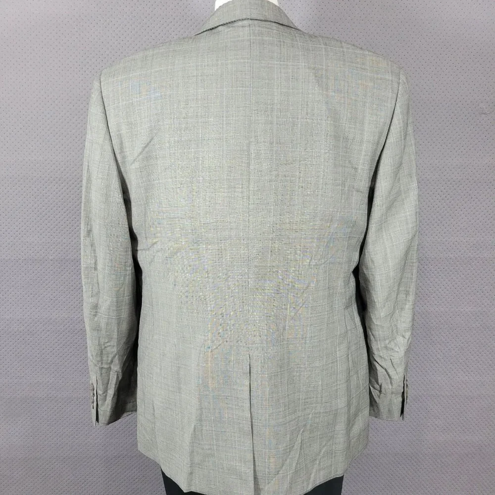 Tasso Elba Men's Sport Coat Blazer‎ Two Button Gray Plaid Shark Skin Wool 44R